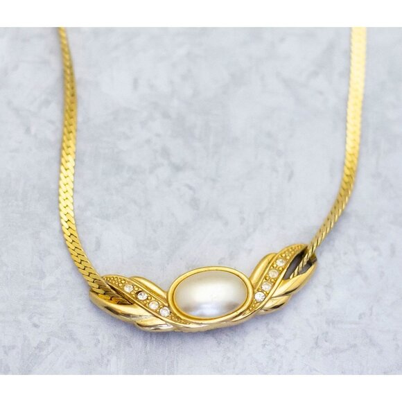 16 inch, Vintage Pearl White Rhinestone Choker Necklace | CD1 - Picture 1 of 3